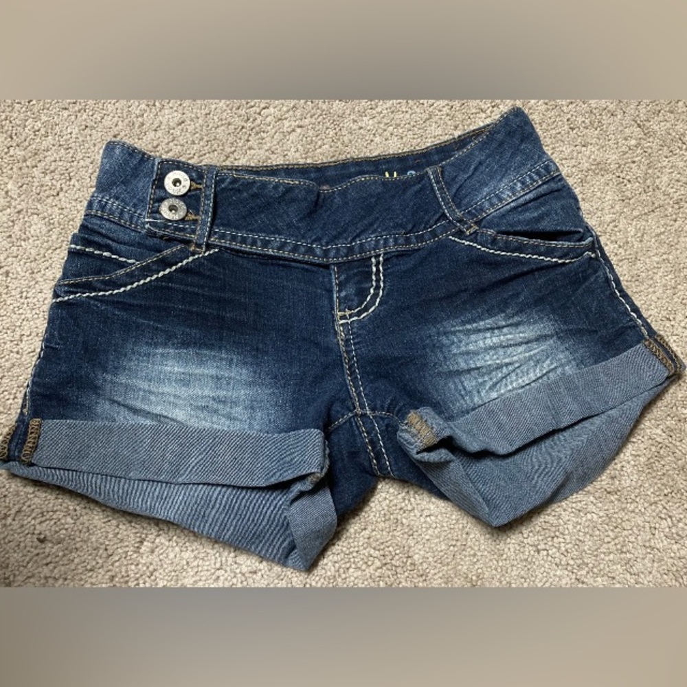 Mudd Dark Blue Rolled Hem Denim Shorts